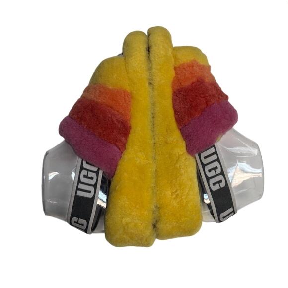 UGG Fluff Yeah Slide Pride Rainbow Yellow Fur Slippers Womens Size 7 - Picture 4 of 8